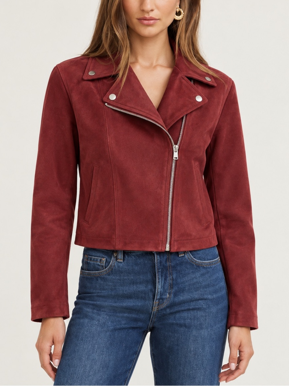 Dynamite Burgundy Faux- Suede Moto Jacket